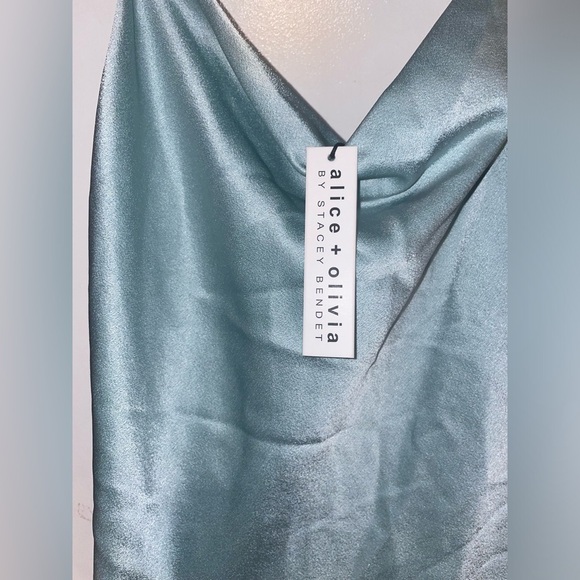New! ALICE + OLIVIA  🩵 Harmony Drapey Mini Slip Dress in Icey Blue 🩵 Size 2 NWT! - Picture 8 of 14